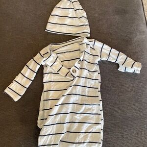 Lou Lou White and navy Striped knotted gown and hat